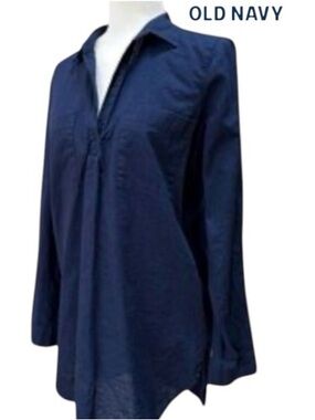 3X Old Navy Women's Cotton/Linen Button-Front Tunic Shirt in Deep Navy Blue